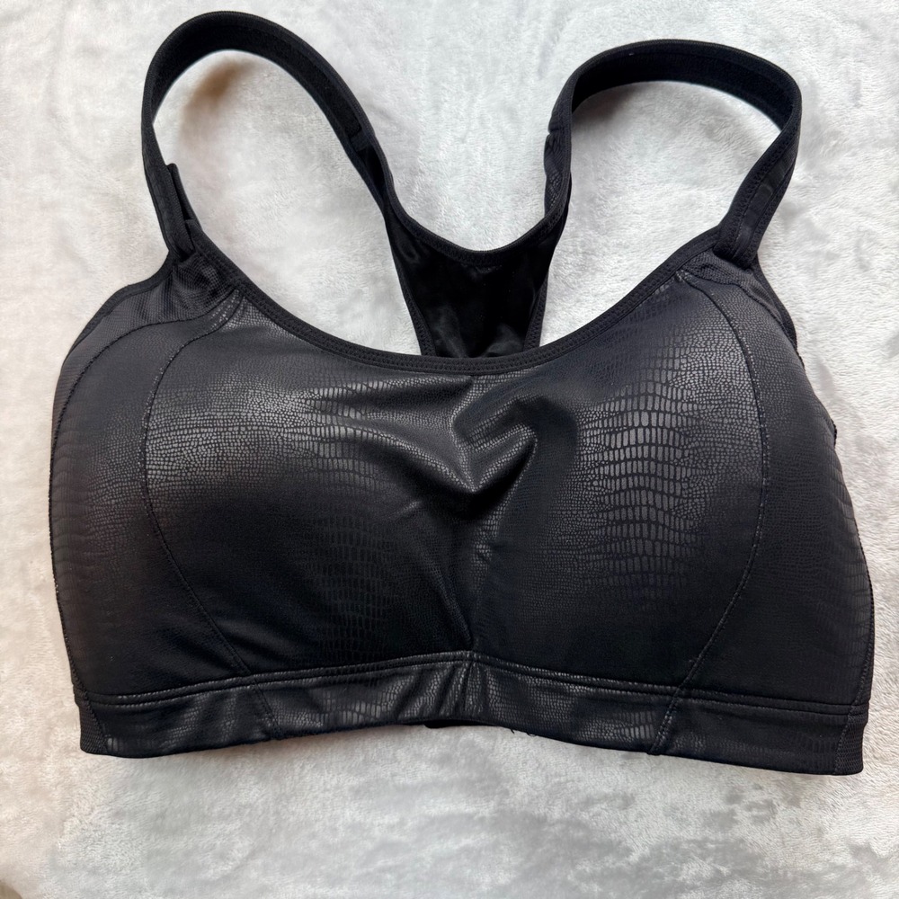 SYROKAN High Impact Sports Bra Black Snake Print Front Strap Adjustable 36G A251